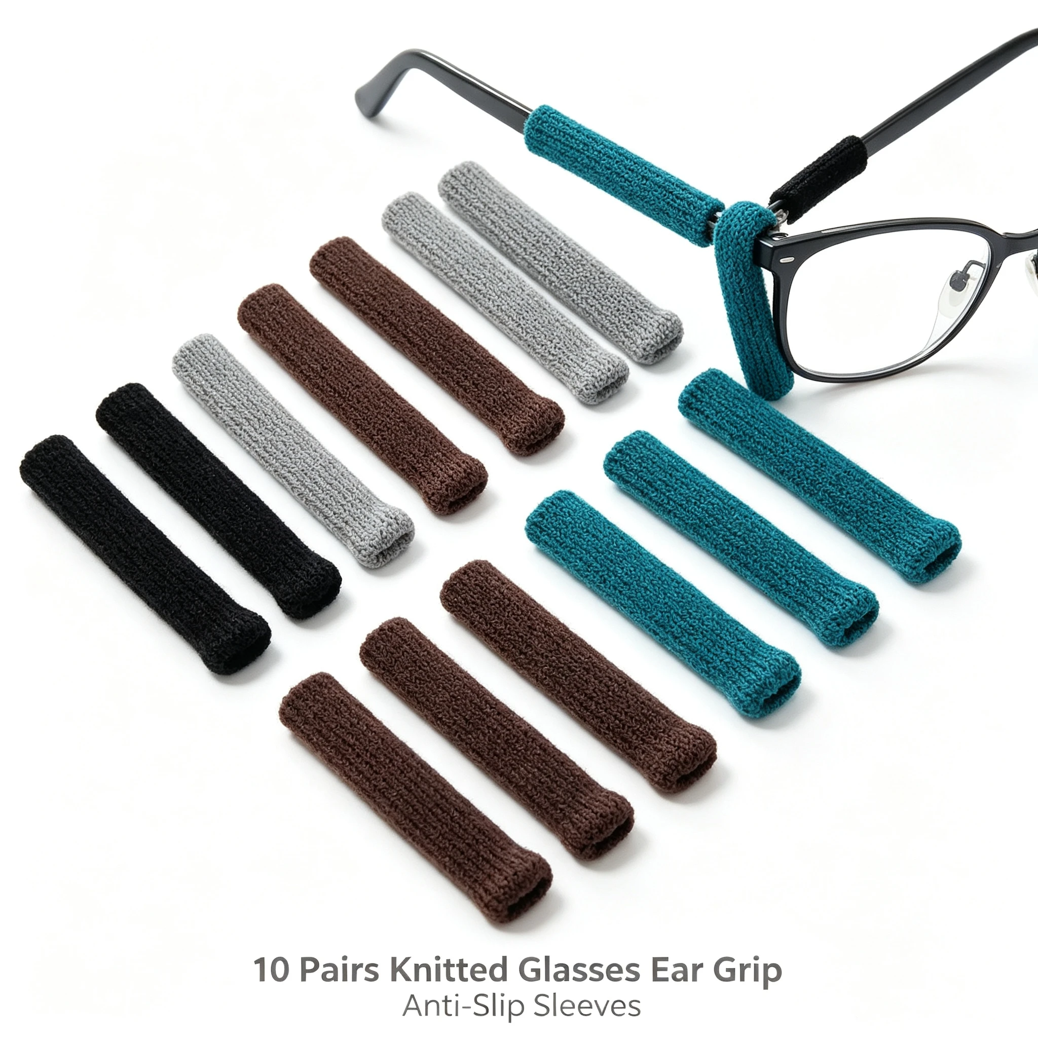 10 Pairs Knitted Eyeglass Temple Sleeves Anti-Slip Glasses Ear Socks Comfortable Eyewear Accessories 4 Colors