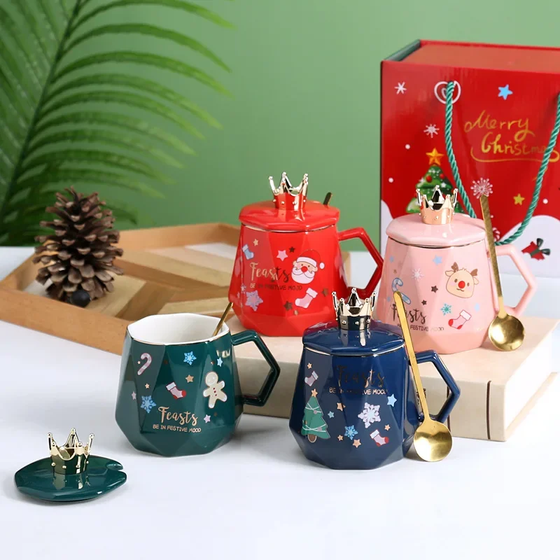 

Christmas Gift Set Ceramic Cup with Cover Spoon Cartoon Mug Water Cup Gift Gift Gift Gift