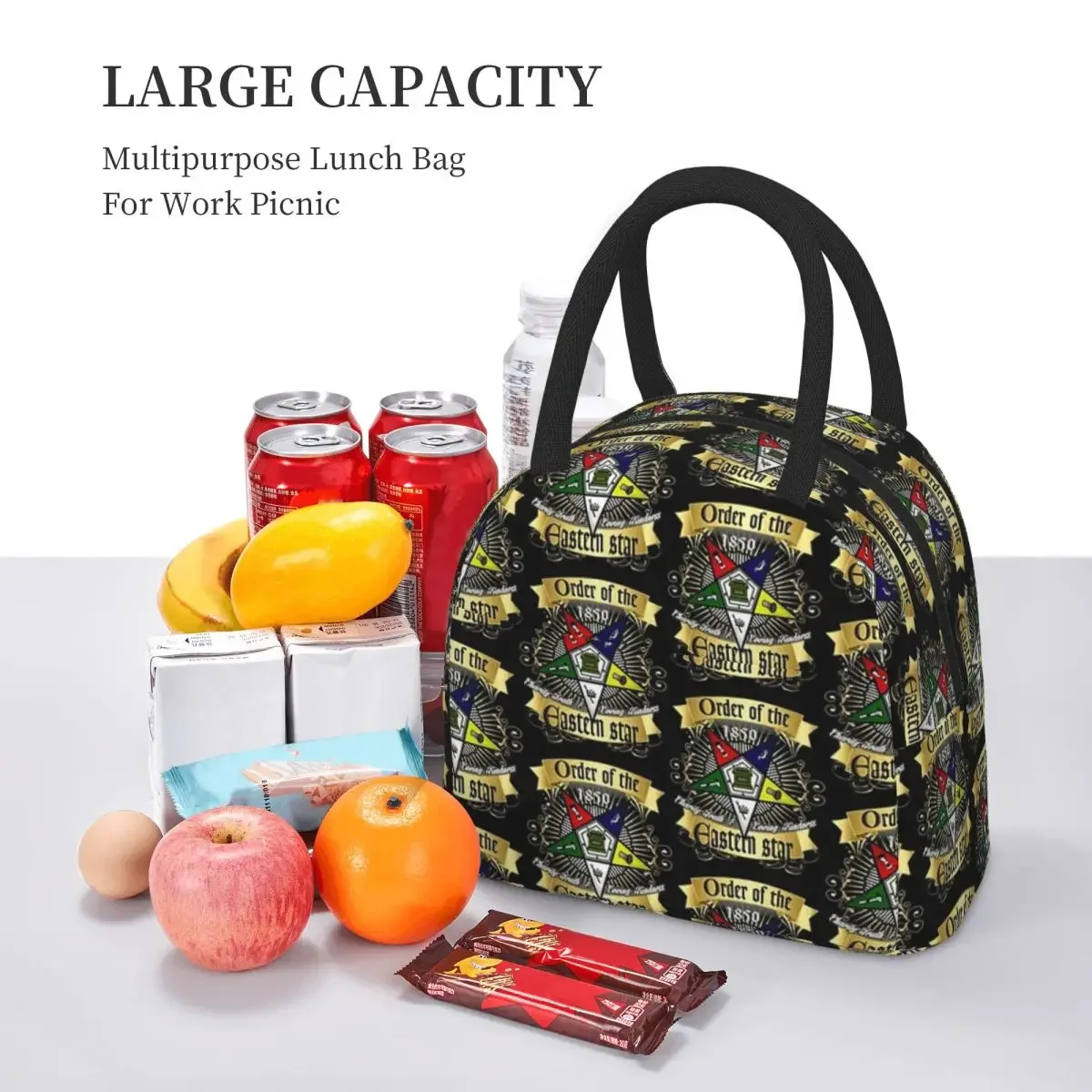 OES Style Order Of The Eastern Star Logo Sistar Freemason Insulated Lunc Bag for Women Office CoolerThermalLunch Boxes Container