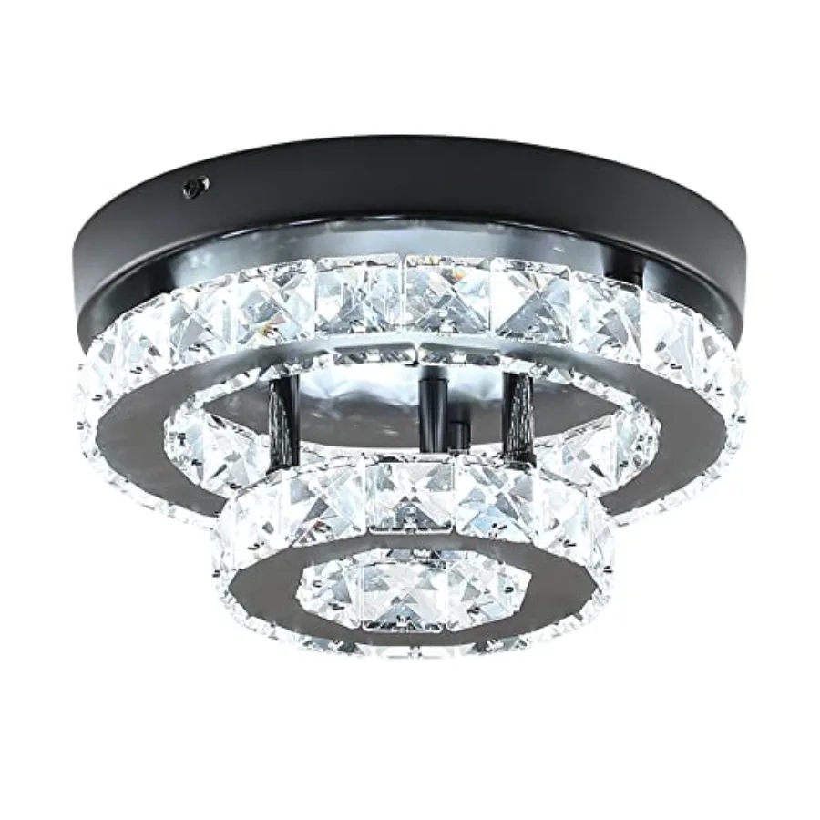 

9.8 inch Modern Crystal Chandelier Flush Mount Ceiling Light Mini Chandelier with LED Lighting for Bedroom Hallway Entryway Din