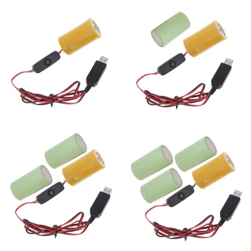 USB to 1.5V-6V1A LR20 D Battery Eliminators with Switches Battery Power Cable Cord for Toy/Table Lamps/Flashlight