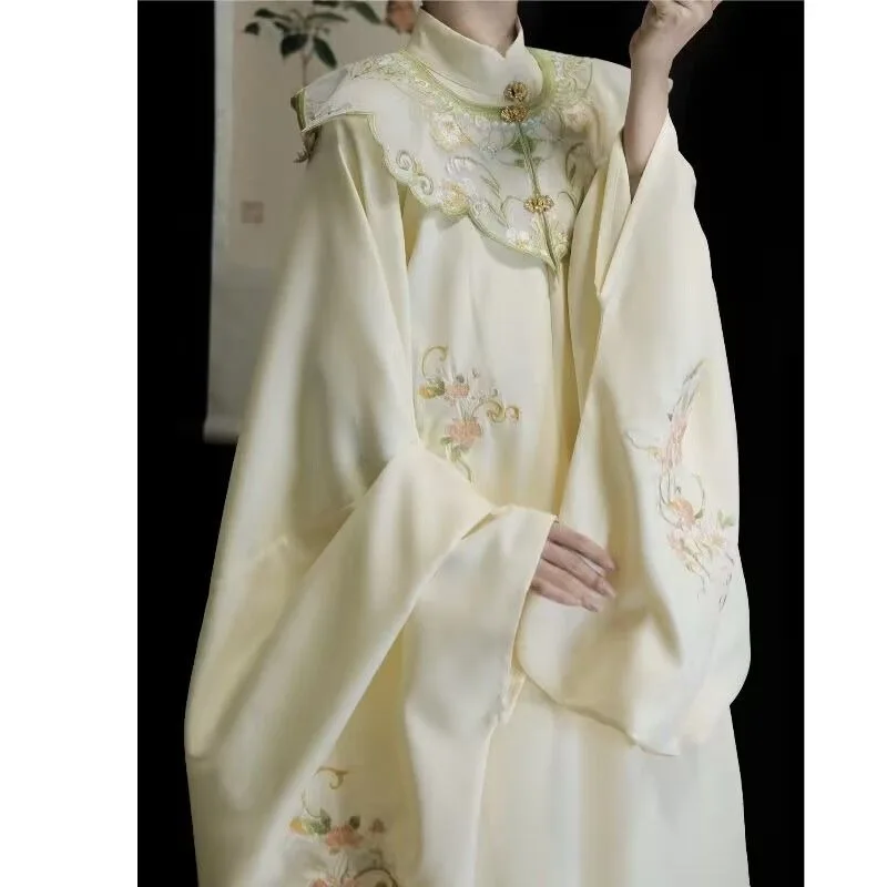 Original Hanfu Women's Daily Stand-up Collar Shirt with Cloud Shoulder Heavy Embroidery and Horse Face Spring Summer New Style