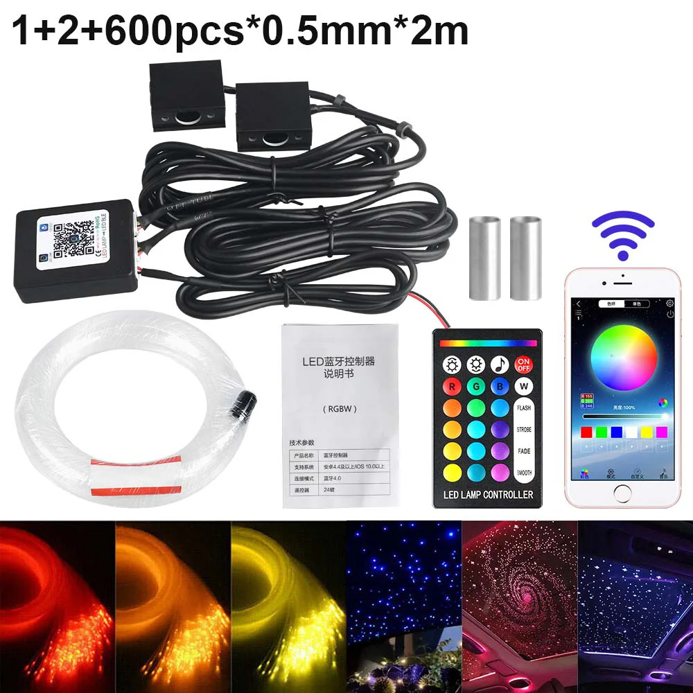 RGBW 1/2/4 split machine Autodak Ster Licht APP Controle Glasvezel Ster Plafondlamp Sterrenhemel plafond voor Auto Thuis