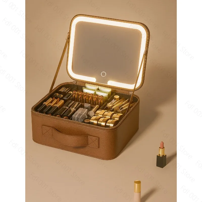 Women LED Lighted Makeup Case with Mirror Large Capacity Portable Travel Cosmetic Bag Detachable Organizer Storage Box - view 4