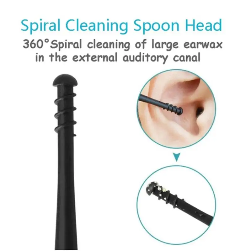 Silicone 360 Degree Sipral Earpick Double Sided Ear Wax Curette Remover Cleaner Spoon Brush Hygiene Care Soft Cleaning Massage