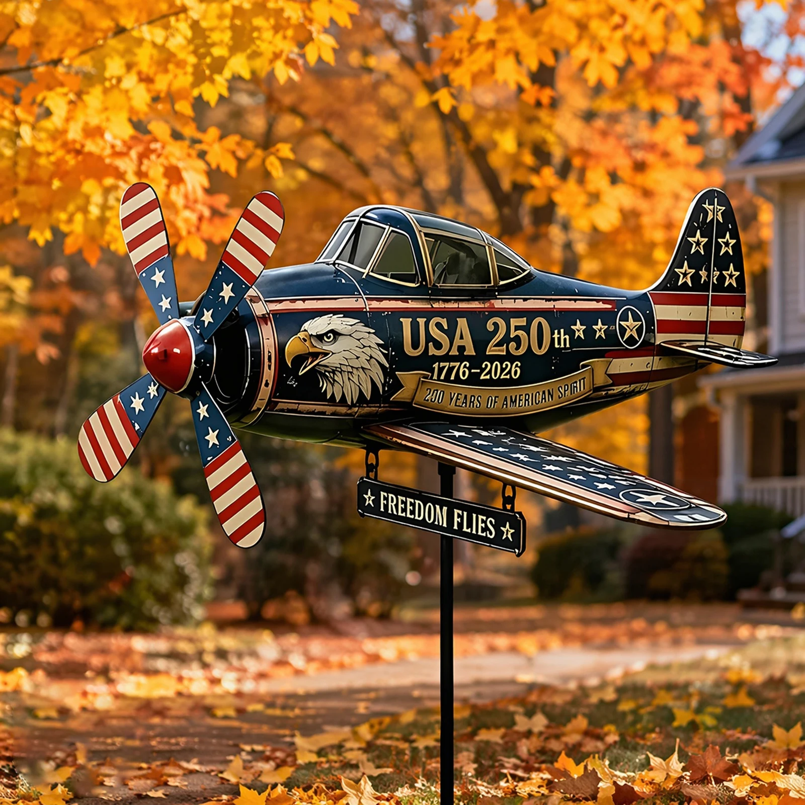 Metal Helicopter Wind Spinner with Spinning Propeller Patriotic Helicopter Windmill Stake for Patio Garden Terrace Balcony Decor - view 4