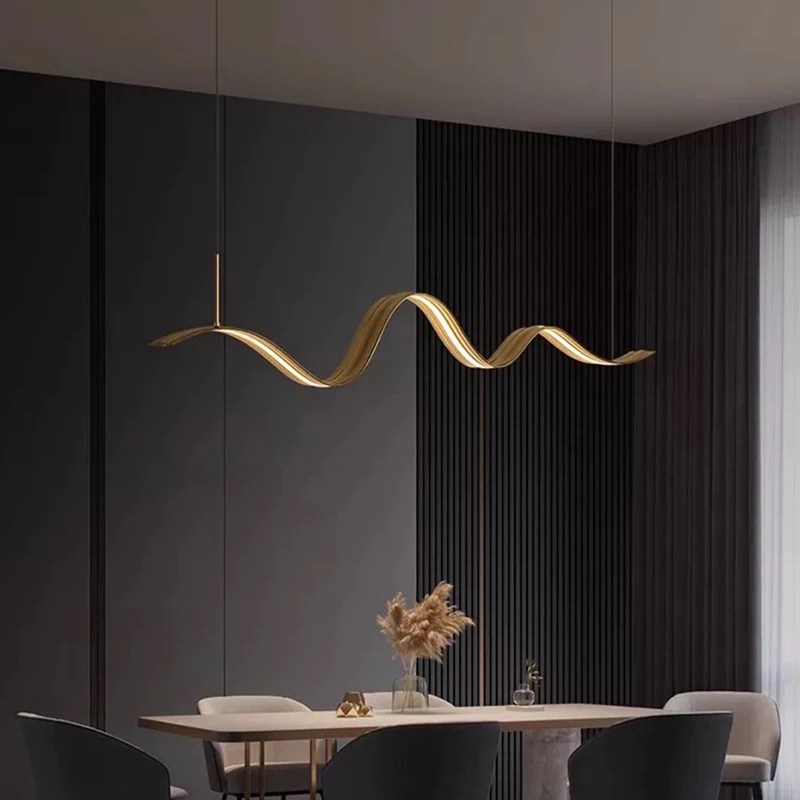 Modern Design Gold Wave strip LED Chandelier lustre Hardware Hanging wire Ceiling for dining room hanging indoor lighting