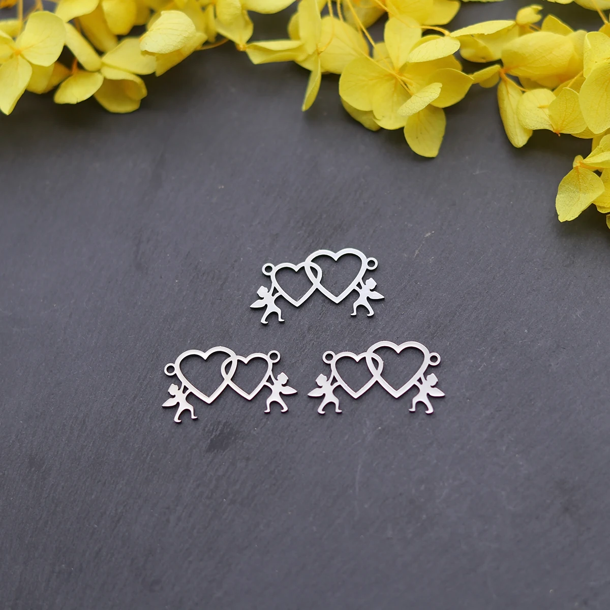 3pcs Romance Stainless Steel Angel Love Heart Charms Cupid Pendant Connector For DIY Necklace Bracelet Jewelry Making Wholesale