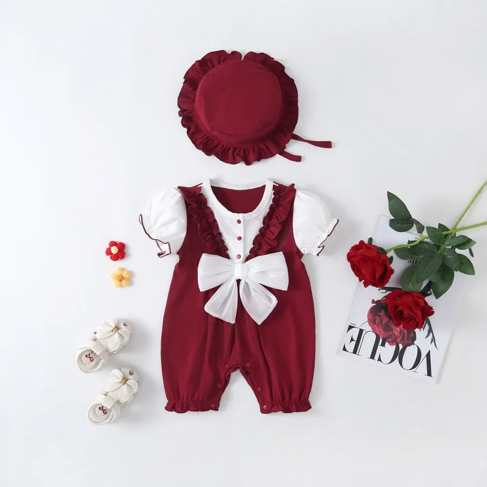 

Baby's spring and summer clothes, newborn baby girl onesies, full-month and 100-day princess outdoor rompers, fleece-lined