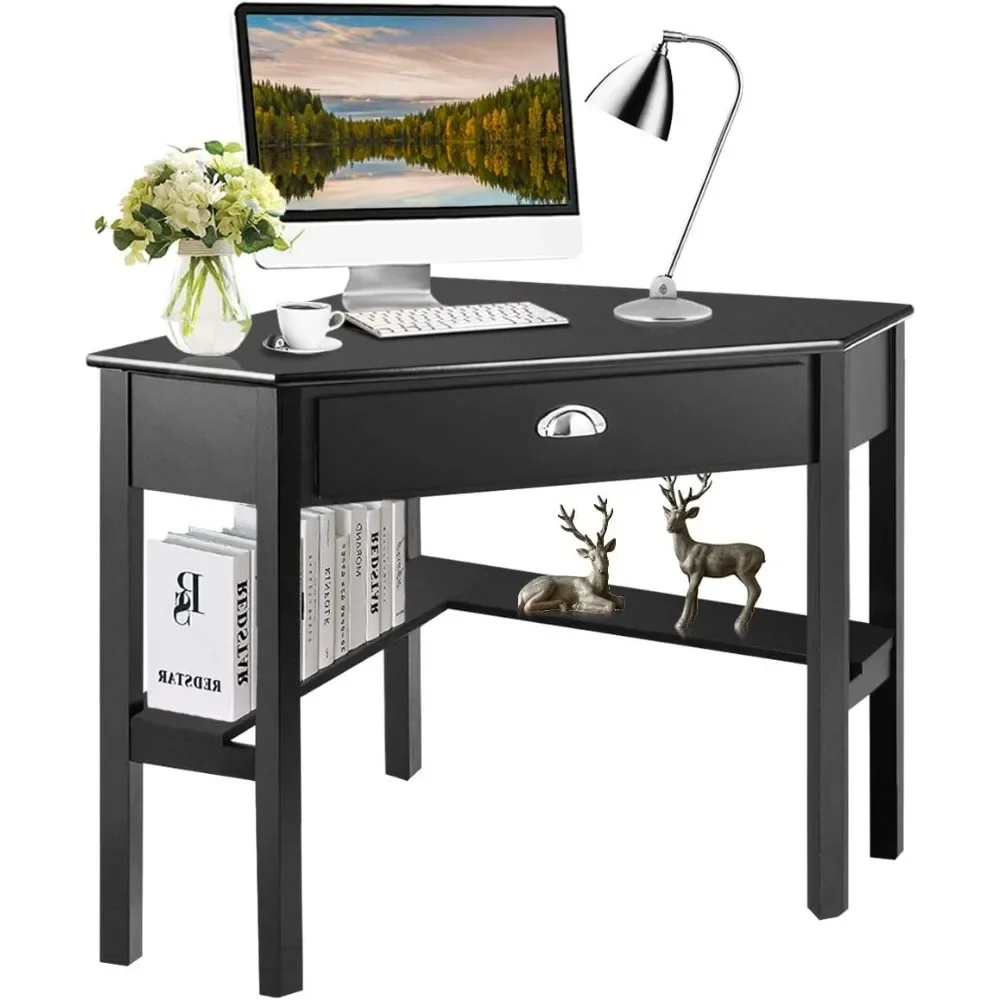 

Corner Desk, Computer Desk with Drawer for Small Space, Small Corner Makeup Vanity Desk, 90 Degrees Triangle Desk