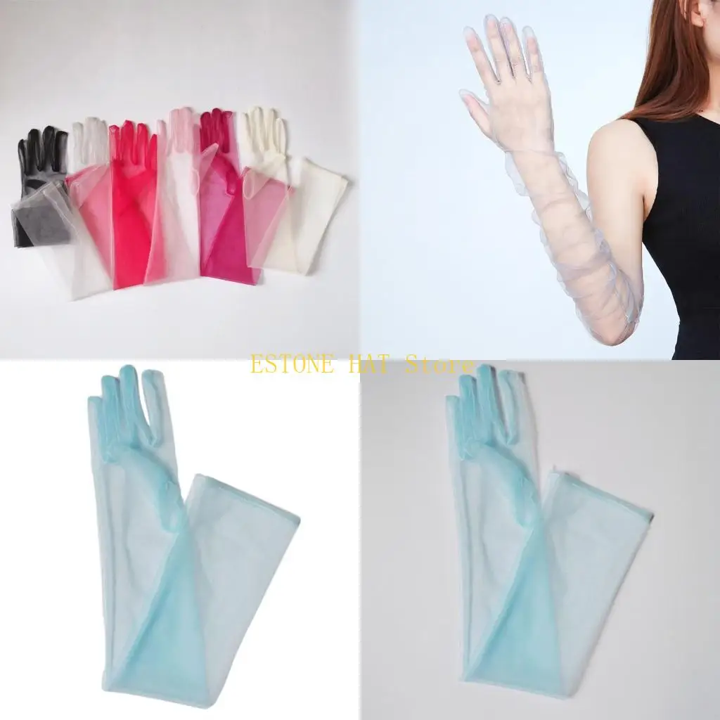 49MF Elegant Wedding Gloves Long Sheer Tulle Gloves Dress Gloves for Evening Party