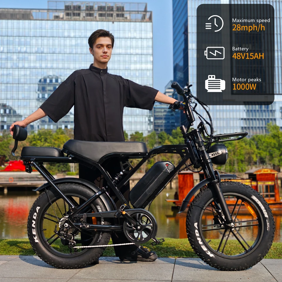 The X80Pro Ebike 20-Inch Fat Tire Electric Bicycle Is an Adult Electric Bicycle with a 1000W Motor, a 48V 15Ah Battery, a Range of 50-60 Kilometers, a Top Speed of 28 Mph, 7-Speed Gearing, Hydraulic Brakes, and Comfortable Shock Absorption. image 5