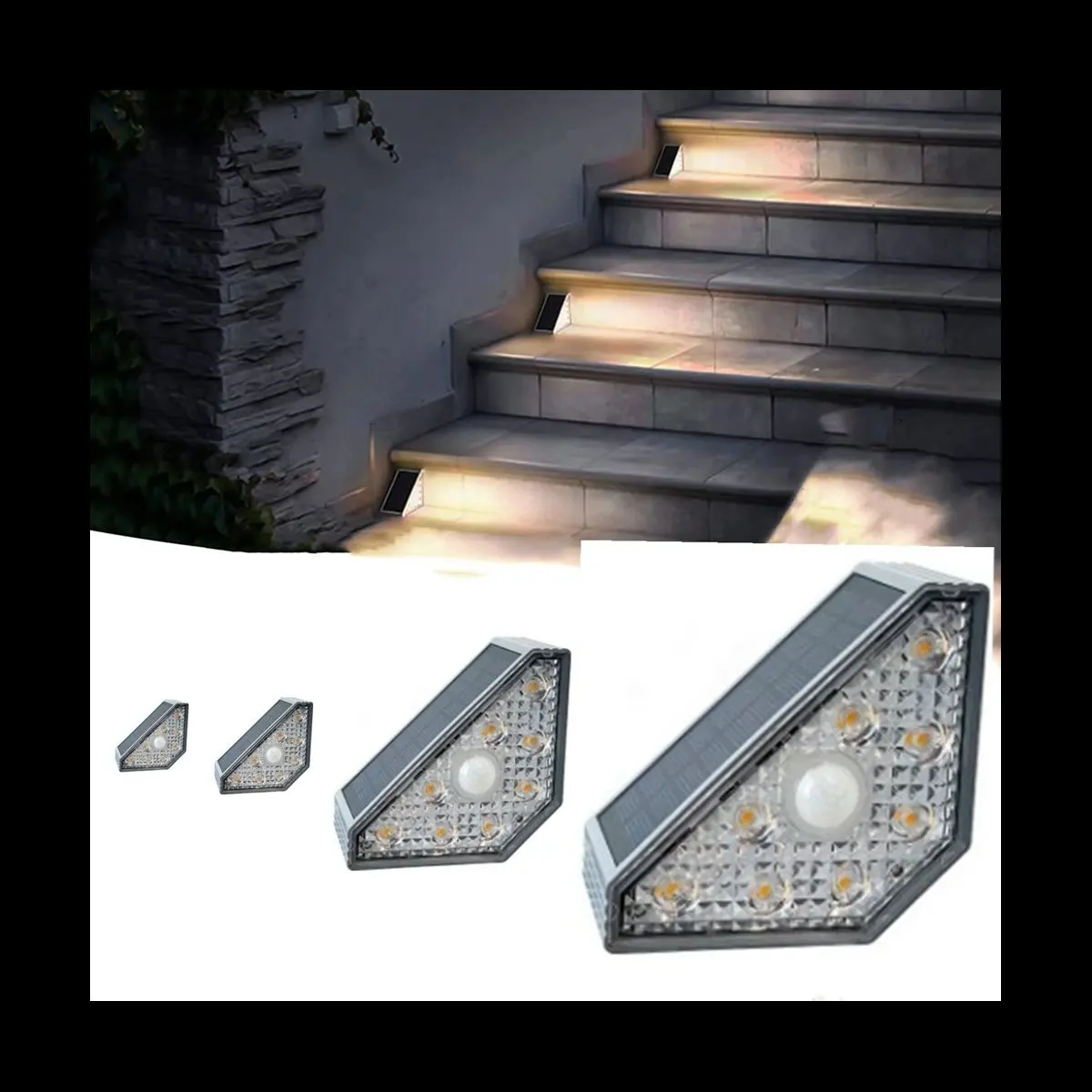 

4 шт., солнечные ступенчатые фонари, уличные водонепроницаемые лестницы, датчик человеческого тела, лампа, теплый свет для сада, Рождественская дорожка, декабрь