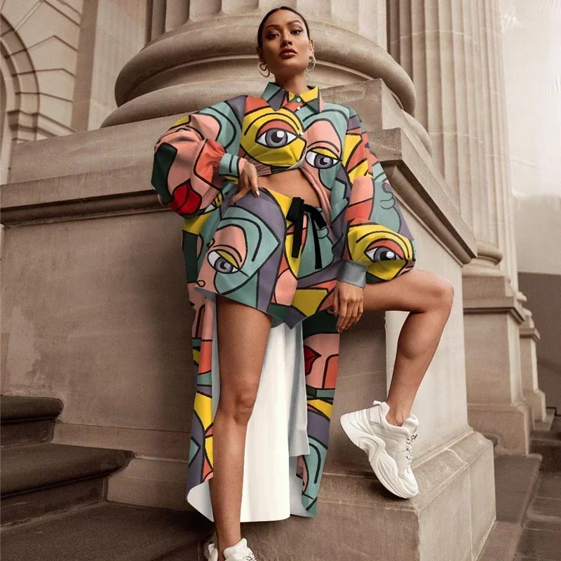 Sexy Jazzdanskostuums Rave-outfits DJ DS Ballroom bedrukte lange top shorts trainingspak hiphop prestatiekleding