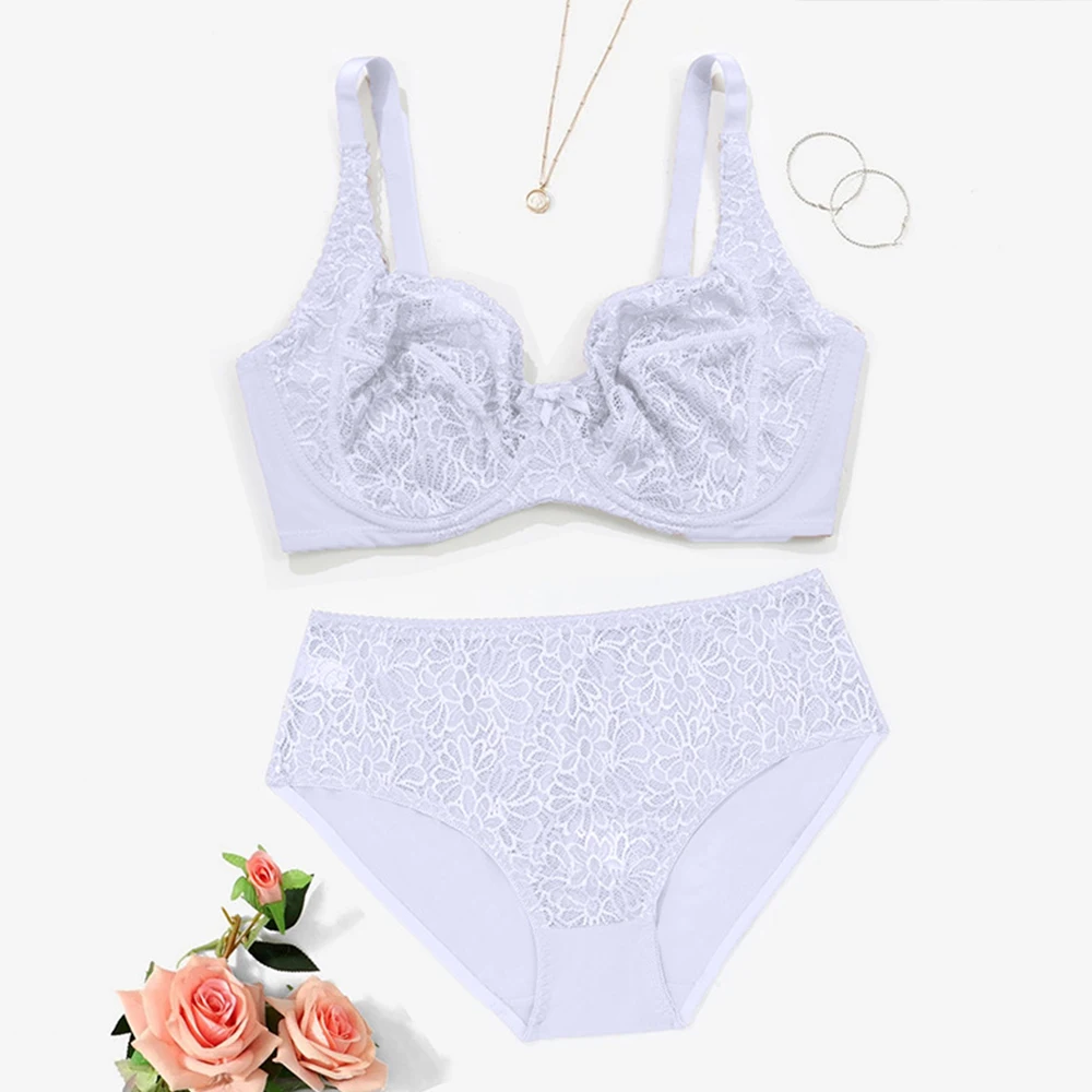 Sexy Lace Thin Panty and Briefs Plus Size Women\'s Brassiere Set Girl Top BH Lingerie Sets Underwear Women B C D DD E F Cup
