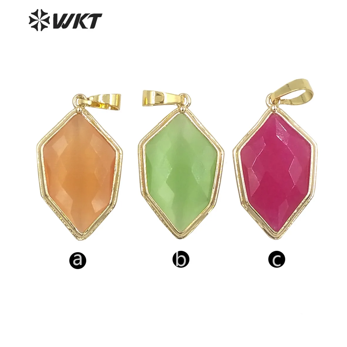 WT-P1937 Unique Gemstone Pendant Hexagon Shape Multi Colored Cat Eye Stone For Earring Or Necklace Charm Decoration