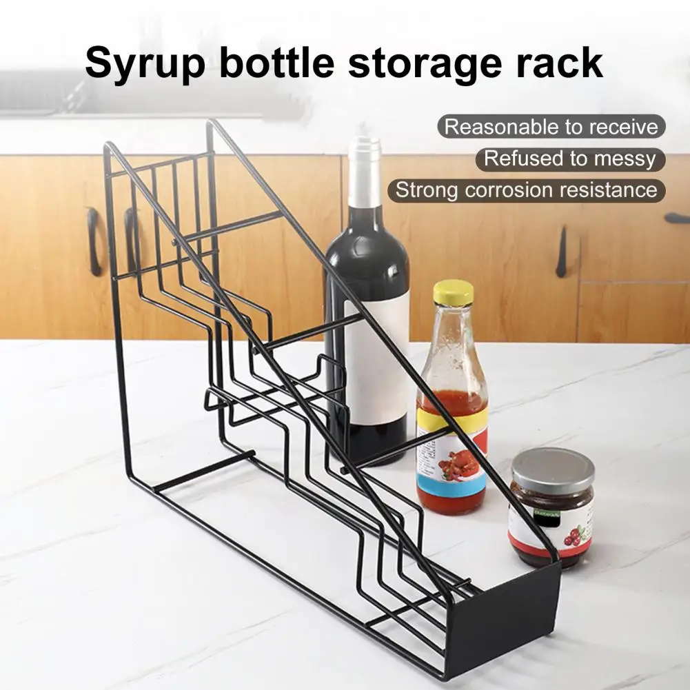 Coffee Syrup Storage Rack Organizer 4-Bottle Trapezoidal Step Design Fits Torani Monin Space-Saving Coffee Bar Accessory