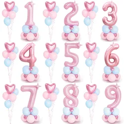 Pink Number Foil Balloons for Birthday Party Decor, Baby Shower Supplies for Kids, Girl 1 2 3 4 5 6 7 8 9 Year Old, 22 unid, 40in