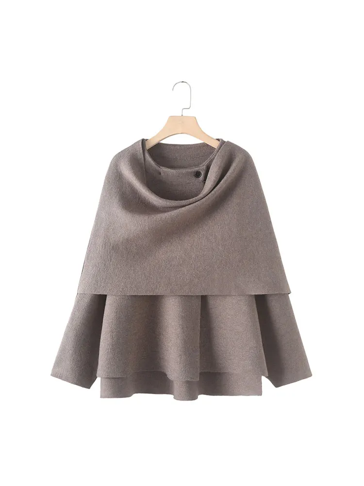 Autunno donna sciarpa asimmetrica allentata giacca in maglia manica lunga tinta unita Cardigan con spacco laterale a bottone singolo capispalla da donna