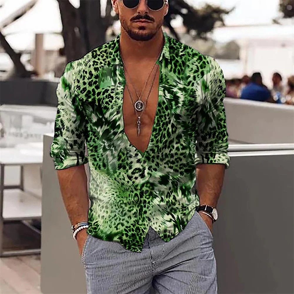 Camisa de manga larga con patrón de textura de lujo para hombre, top con estampado 3D para primavera y otoño, ropa informal unisex, nueva moda