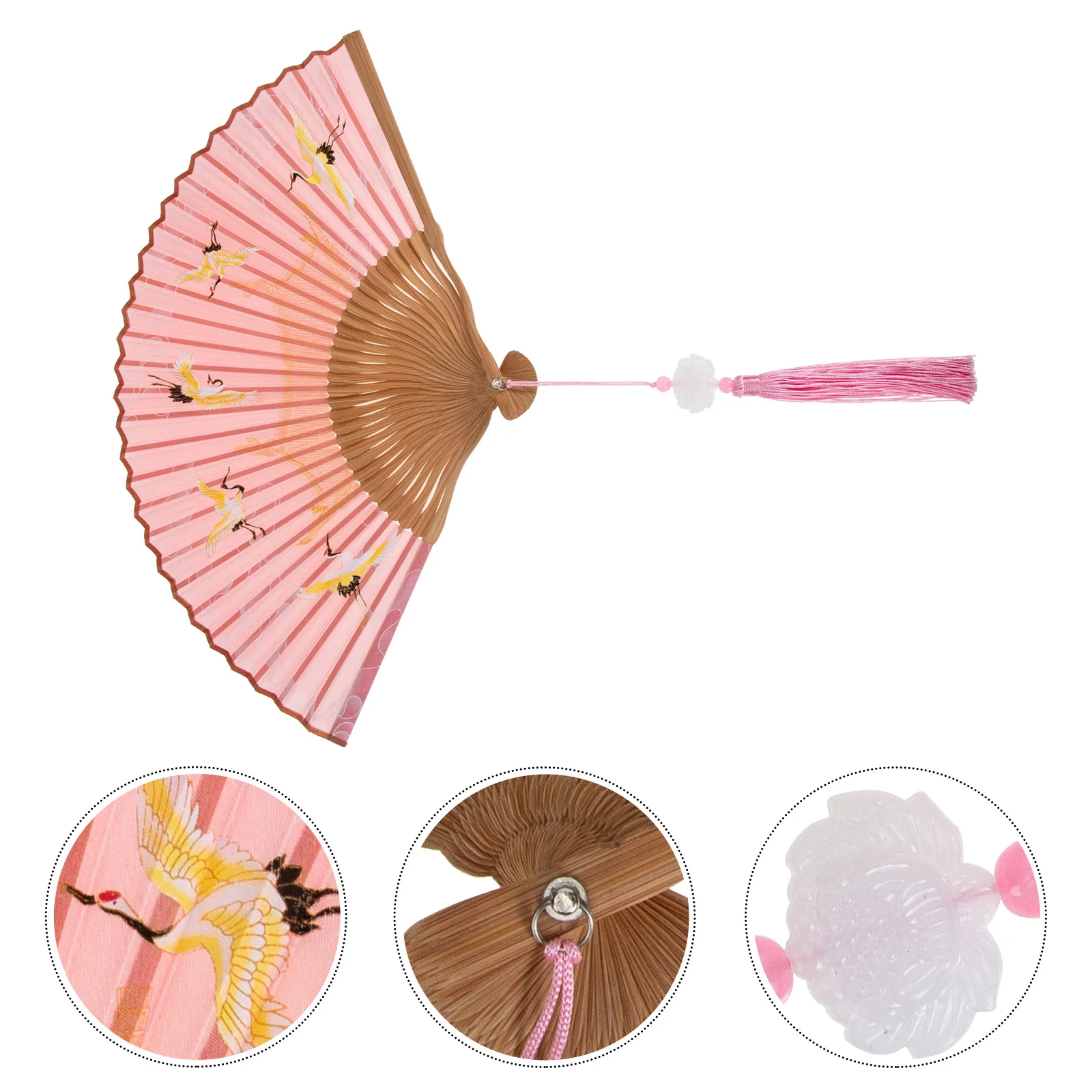 

Silk Folding Bamboo Home Decor Chinese Style Pink Classic Folding Fan Crane Art Craft Gift Foldable Fan Foldable Fans