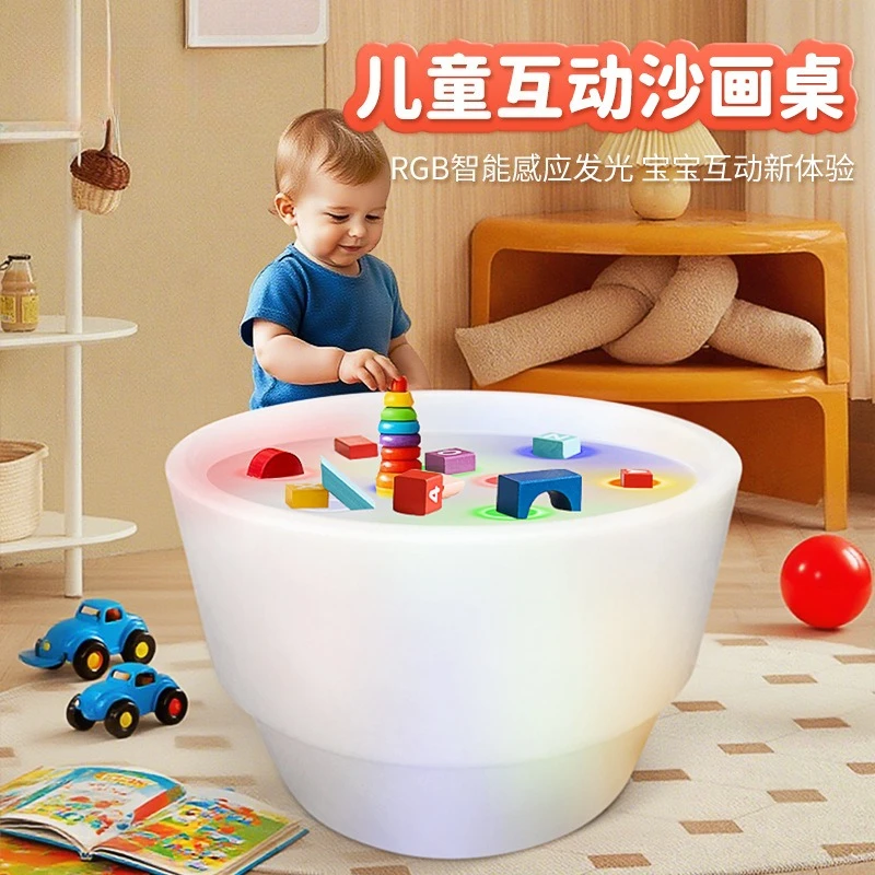 Children's play table round multi-functional luminous fishing toy sand painting table colorful building block table