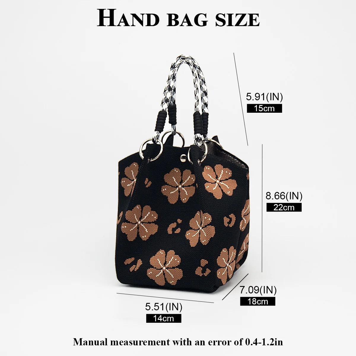 1 Piece of Retro Simple and Stylish Patterned Knitted Handbag, with Magnetic Snap Closure, Large Capacity for Holding Phones, Books, Water Bottles, Cosmetics, Suitable for Women for Commuting, Shopping, Photography, Travel, Vacation, and Daily Use, with Detachable Ring Buckle and Sturdy Multicolor Rope Handle