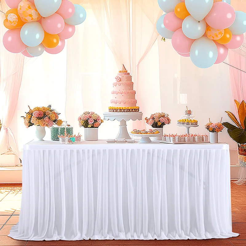 

Легкая роскошная марлевая свадебная юбка для десертного стола, однотонная шифоновая тюлевая свадебная атмосфера, украшение для дня рождения