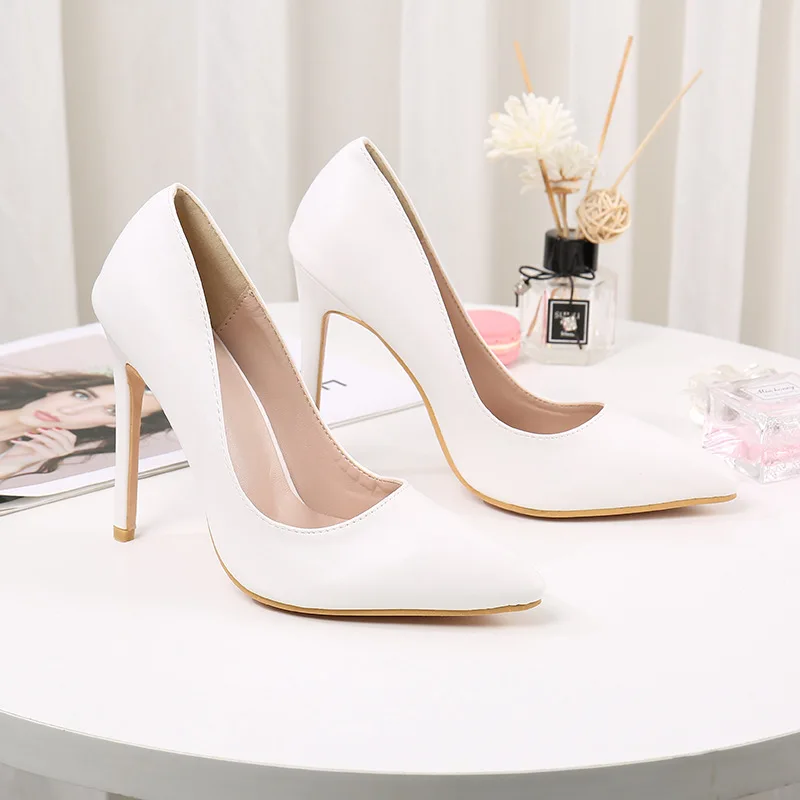 

2026 new spring and autumn women pointed high-heeled banquet white low-top, white, stiletto high heels