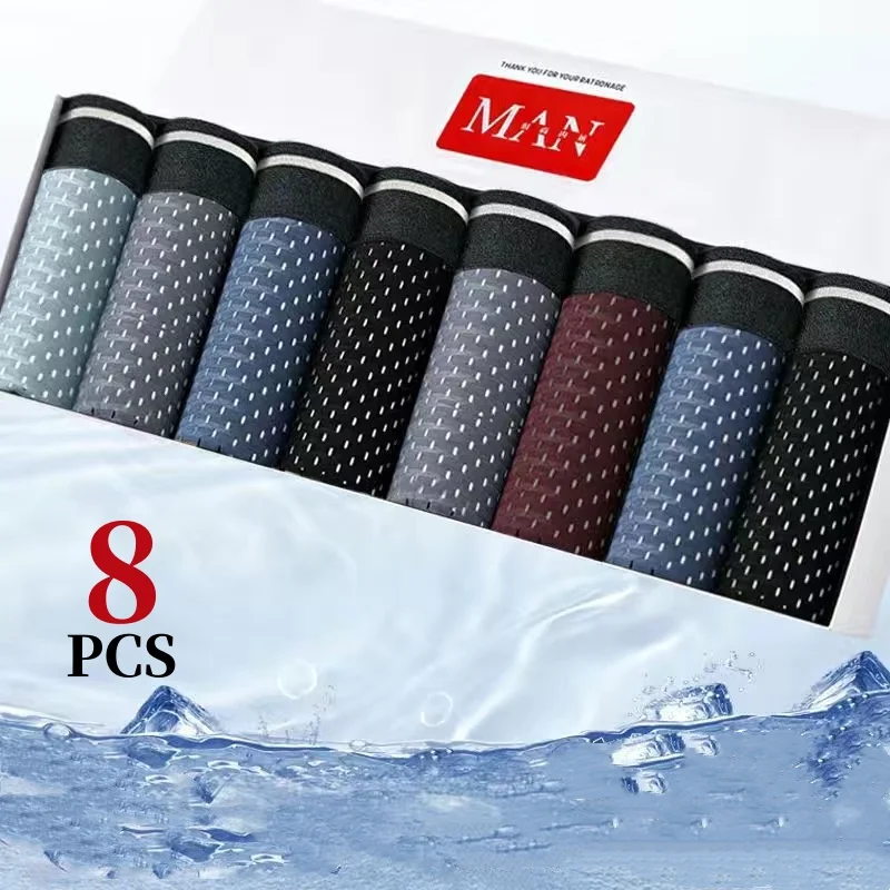 8Pcs/Lot Men\'s Underwear Ice Mesh Men\'s Shorts Sexy Underwear Breathable Soft Antibacterial Underwear for Men Plus Size L-6XL