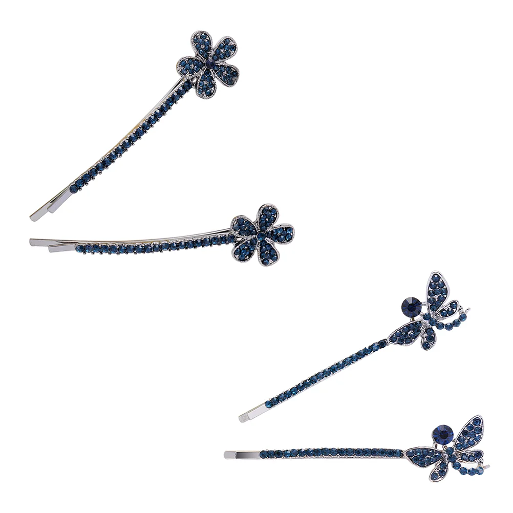 2 pares de pinzas para el pelo con diamantes, accesorios de diamantes de imitación, pasadores, clips de diamantes de imitación para fiesta, mariposas para mujeres