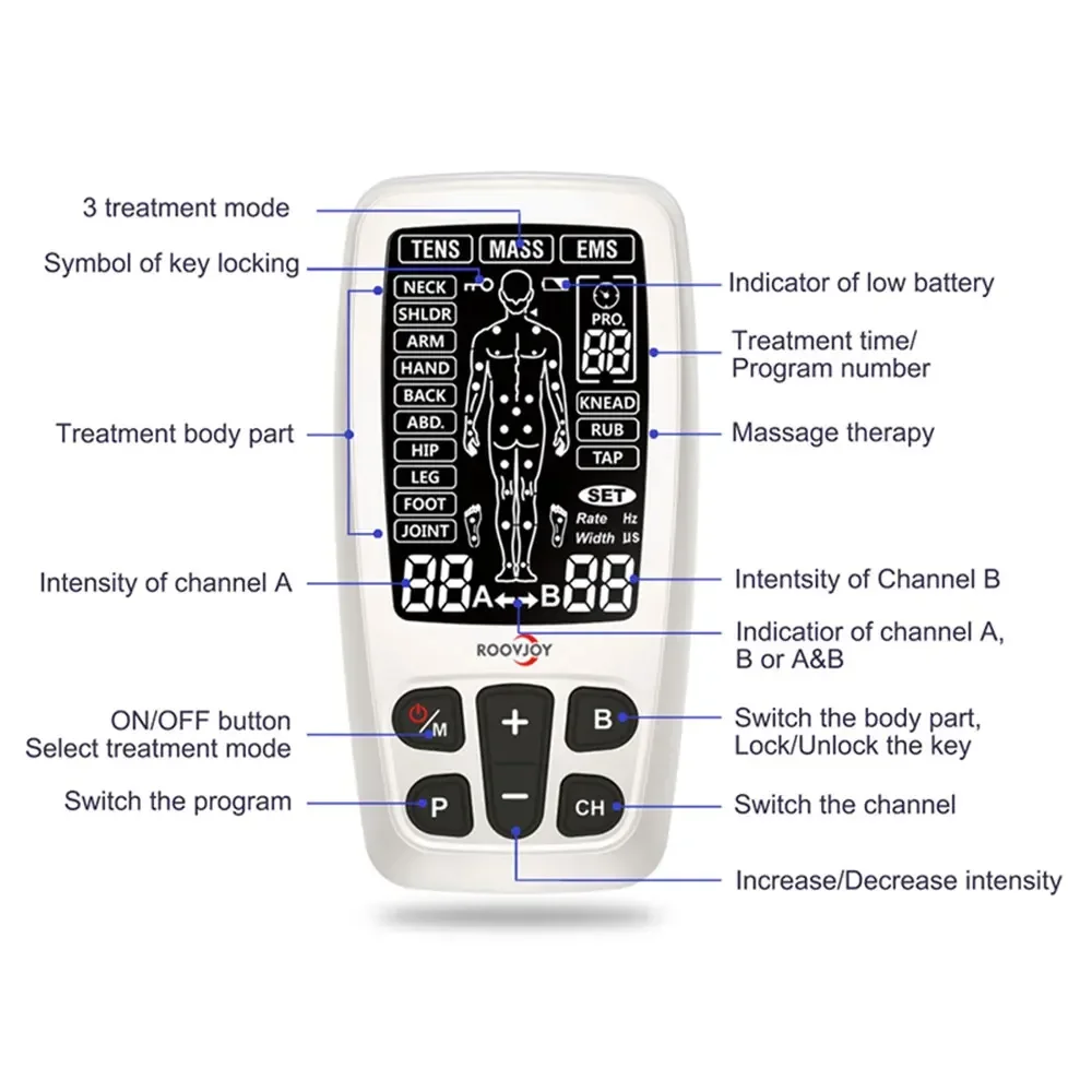 EMS Electric Muscle Stimulator Therapy 2/4 Output Channel TENS Unit Machine Physiotherapy Pulse Body Massager Acupuncture Device