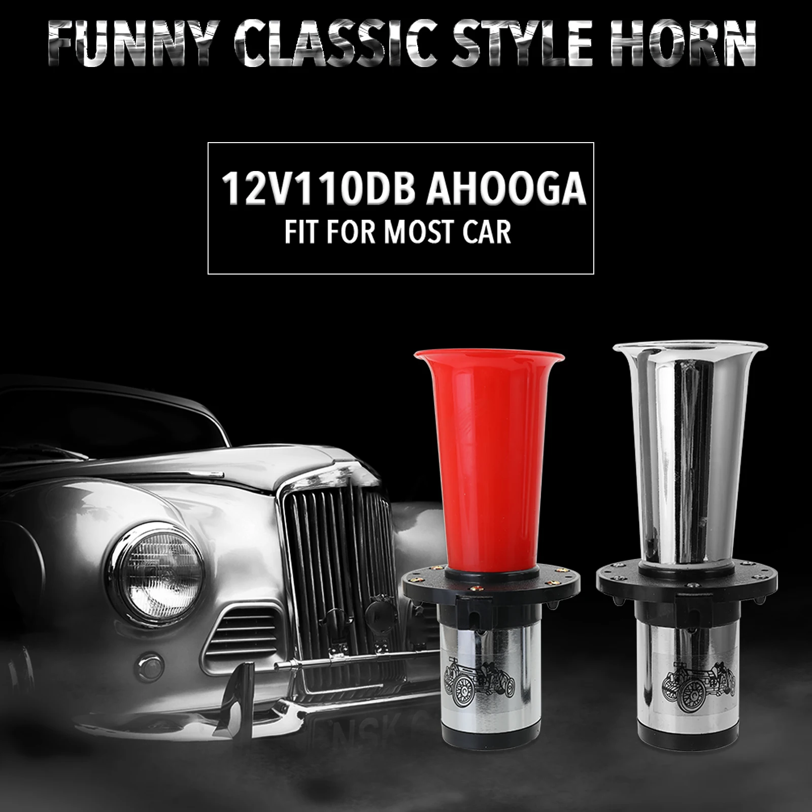 12V Vintage OO-GA Oogah Classical Horn for Ford Model Antique Old Style School Chrome 110dB Car Motorbike