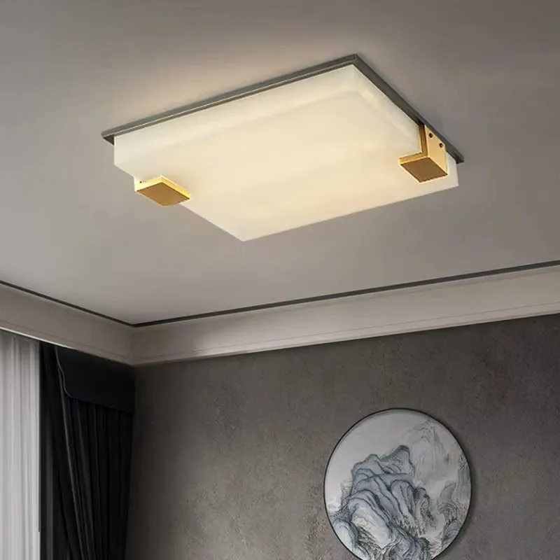 

Curved Marble Ceiling Lamp Bedroom Homestay Intelligent Voice Control Eye protection Dimming Design