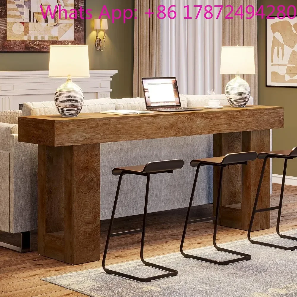 63-Inch Long Narrow Sofa Table Behind The Couch, Wooden Rectangular Table
