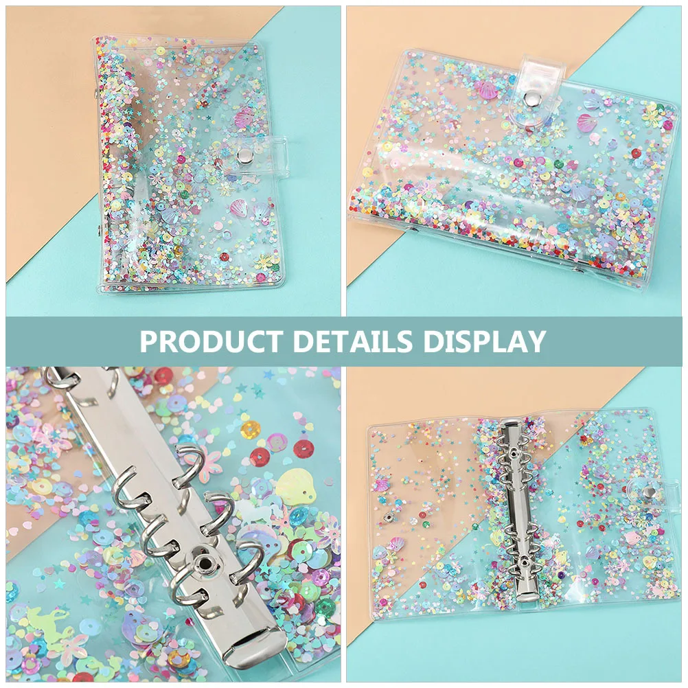 

Clear Sequin Binder Notebook Notepad Loose-Leaf Journal Planner Shell Pvc Material Office School Dustproof Portable File Folder
