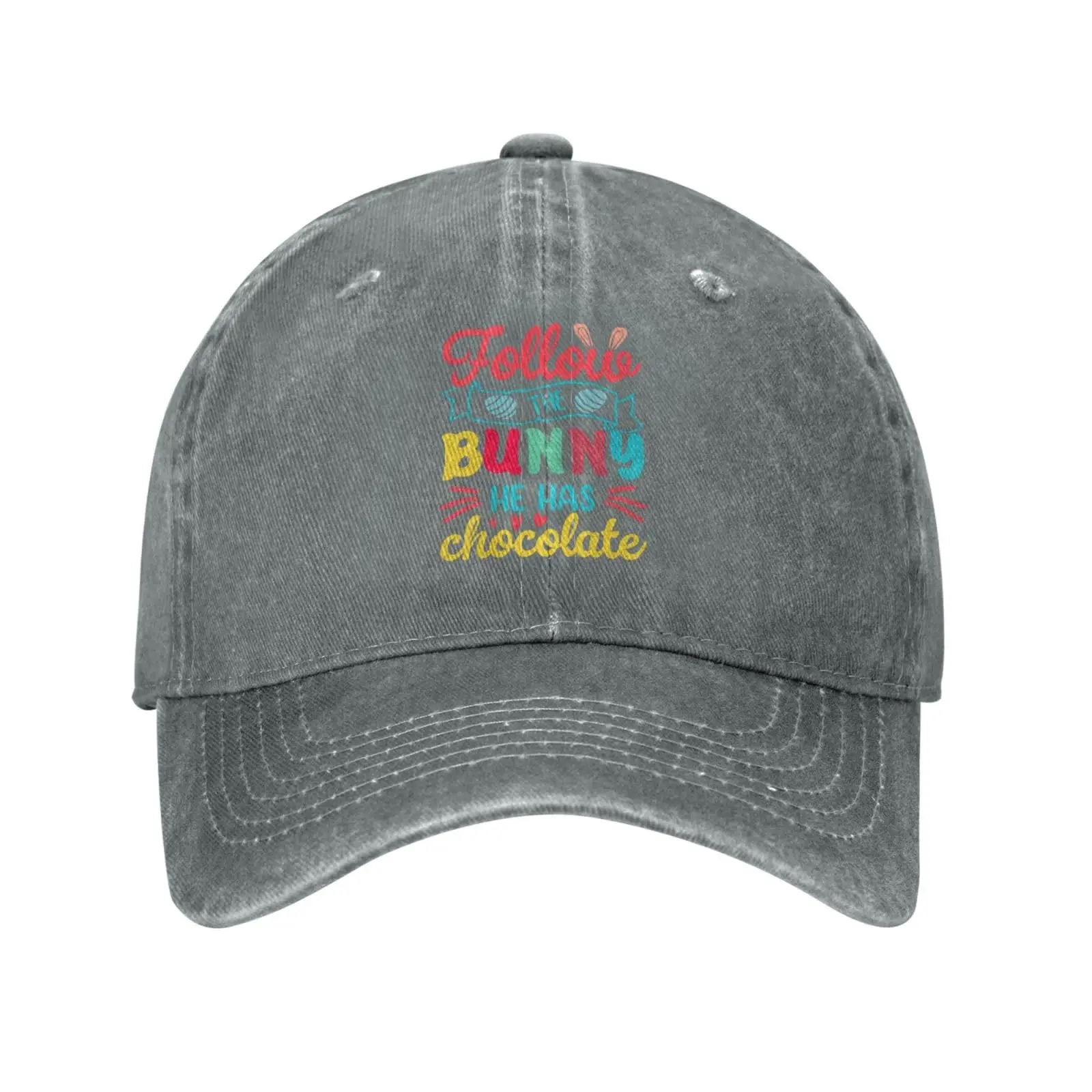 Follow The Bunny He Has Chocolate Baseball Cap for Men Women Vintage Trucker Hat Golf Hats Dad Hat