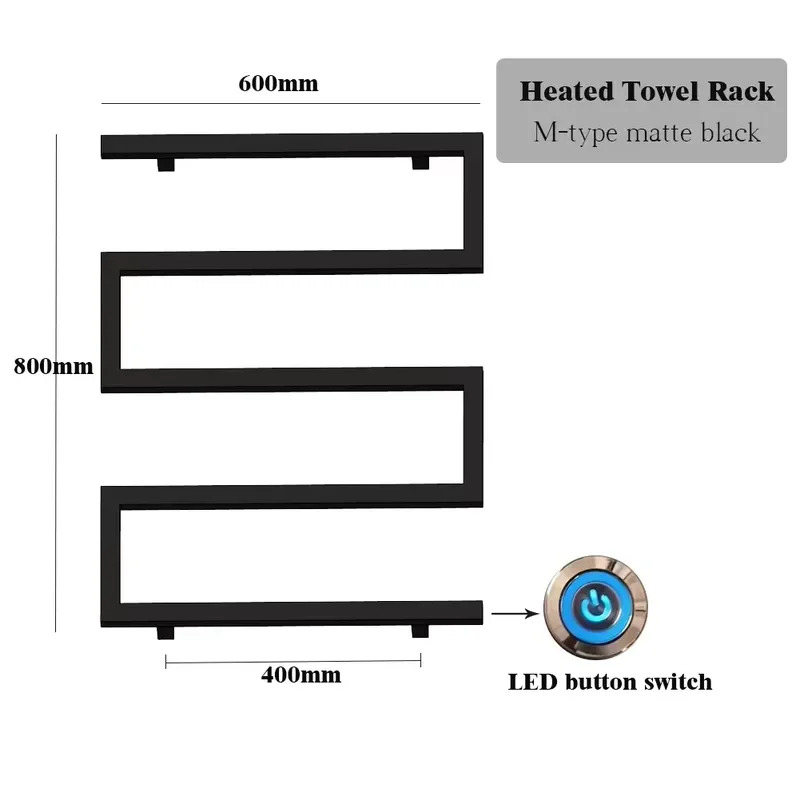 Smart Electric Towel Warmer Wall Mounted Black Stainless Steel S Shape Curved Rail Modern Bathroom Heating Rack Minimalist