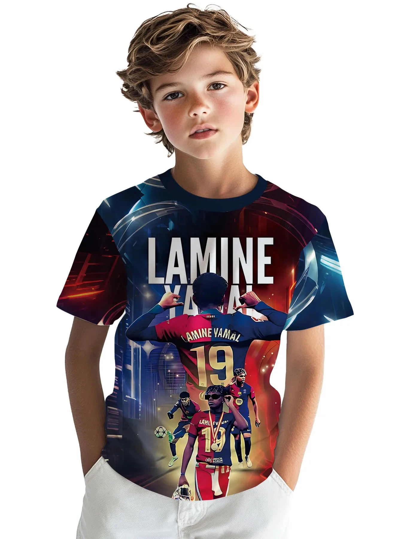 CAMISETA INFANTIL CON ESTAMPADO 3D DEL FUTBOLISTA LAMINE YAMAL, ESTAMPADO DE FÚTBOL MODERNO Y GENIAL, SUAVE Y TRANSPIRABLE PARA FESTIVALES Y USO DIARIO