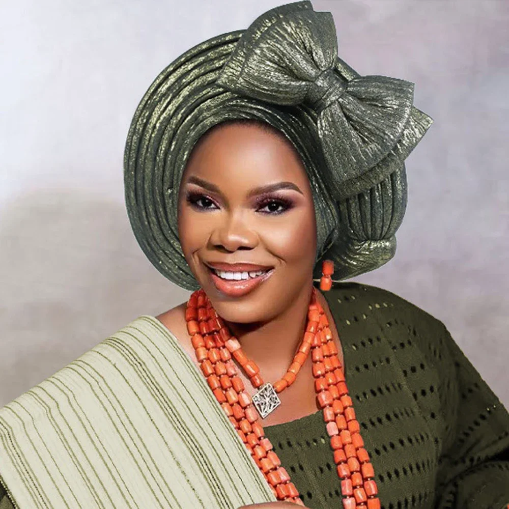 ربطة رأس أفريقية Aso Oke Auto Gele مصنوعة بالفعل قبعة توربا نيجيرية للنساء غطاء رأس بونيه لحفلات الزفاف أغطية الرأس بونيه الحجاب #6