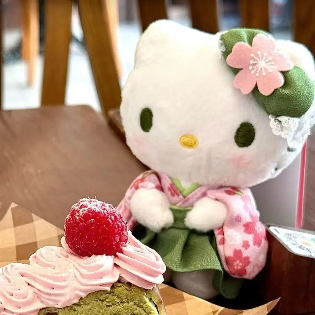 Sanrio Kawaii Hello Kitty Matcha Kimono Hello Kitty muñeca bolsa de felpa colgante accesorios de peluche muñeca suave regalos de cumpleaños para niñas
