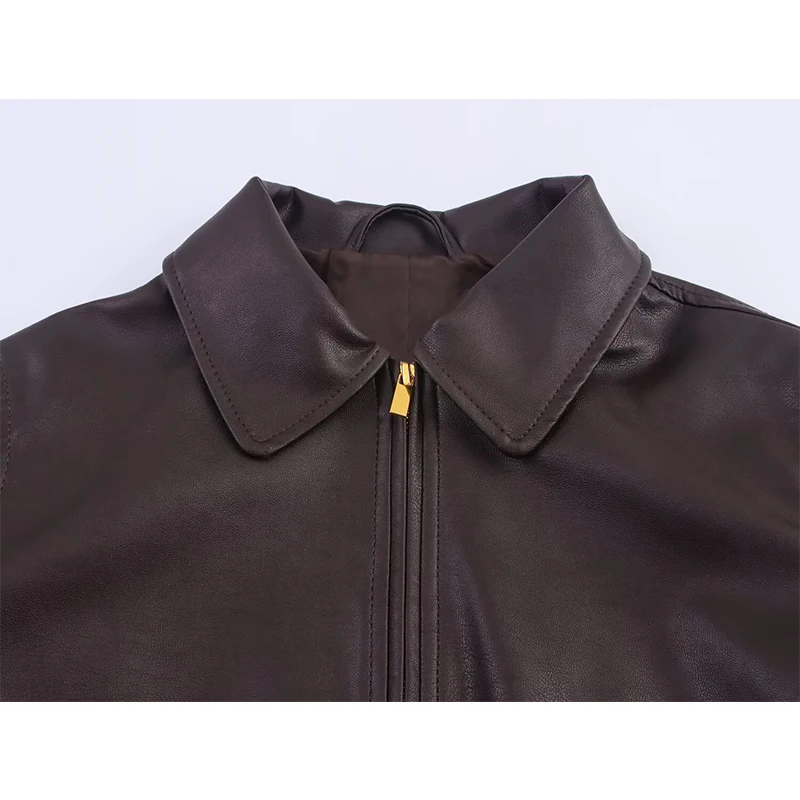 YENKYE nuevas mujeres Otoño Invierno chaqueta de piel sintética cremallera frontal manga larga cuello de solapa abrigo corto de motocicleta