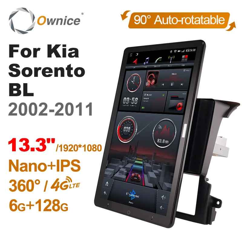 13.3Inch Ownice 1Din Android 12.0 Car Radio 360 Panorama for Kia Sorento BL 2002-2011 GPS Auto Audio Player SPDIF 4G LTE NO DVD