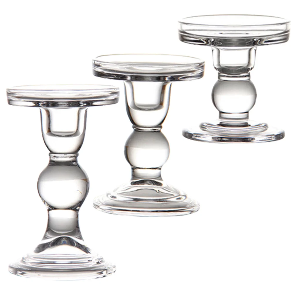 

3Pcs Roman Column Glass Holders Clear Stylish for Candlelight Dinner Party Home Decor Glass Taper Holder