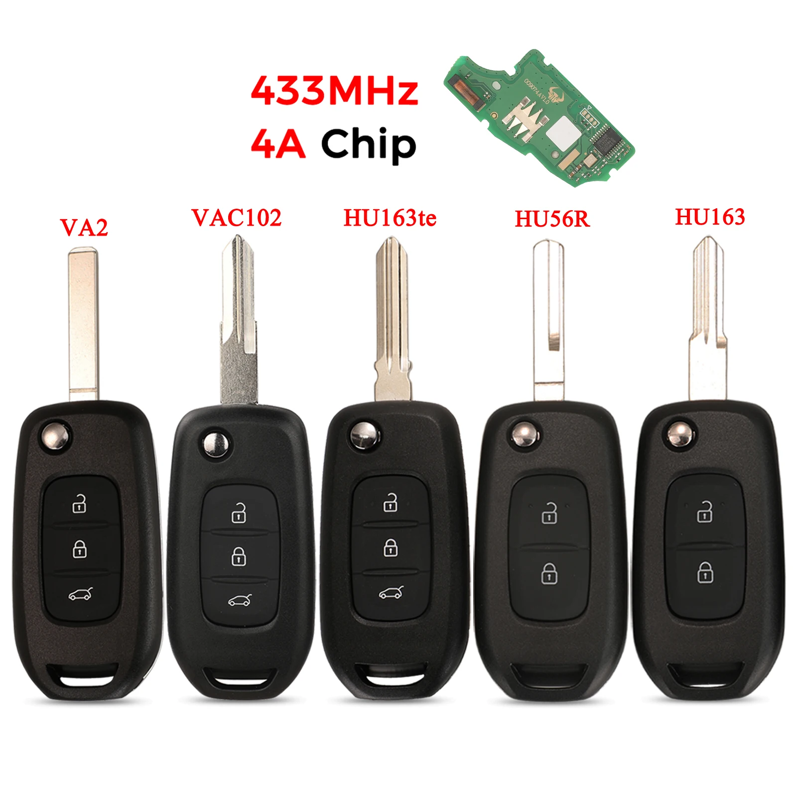 

jingyuqin 2/3 Button Flip Remote Car Key 433MHz 4A Chip For Renault Dacia Logan 2 Kadjar Captur Megane 3 Symbol Sandero 2 Duster