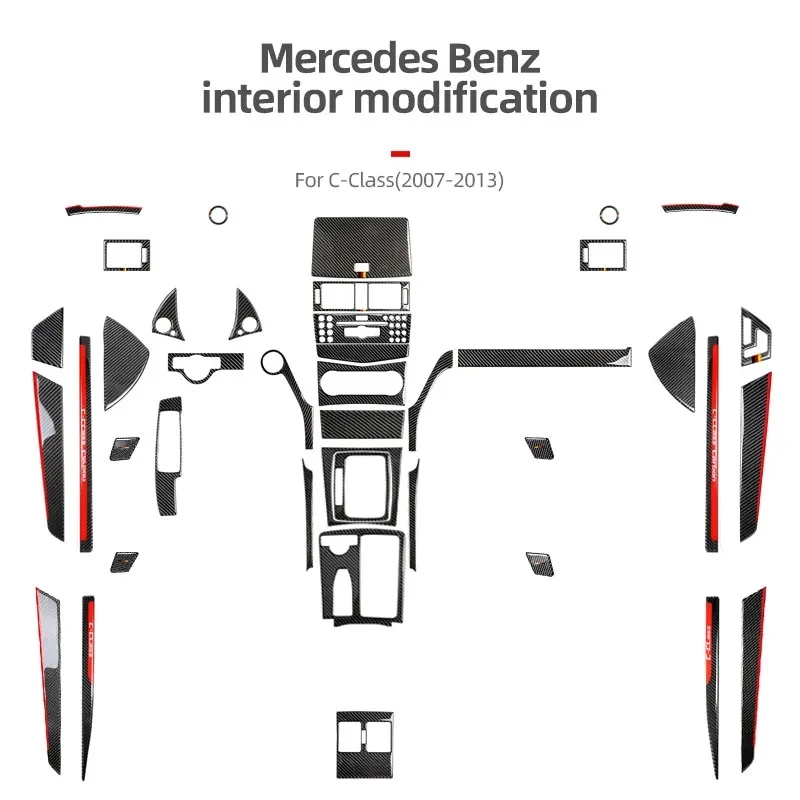 For Mercedes Benz W204 C Class Carbon Fiber Car Interior Central Control Gear Shifter Panel Trim Sticker Accessories