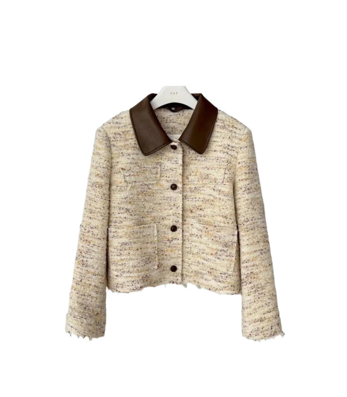 Obroża/kabát damski FST Color Blo ze skóry PU, jesienno-zimowy, elegancki, wełniany top w stylu vintage, modny wzór kaktusa