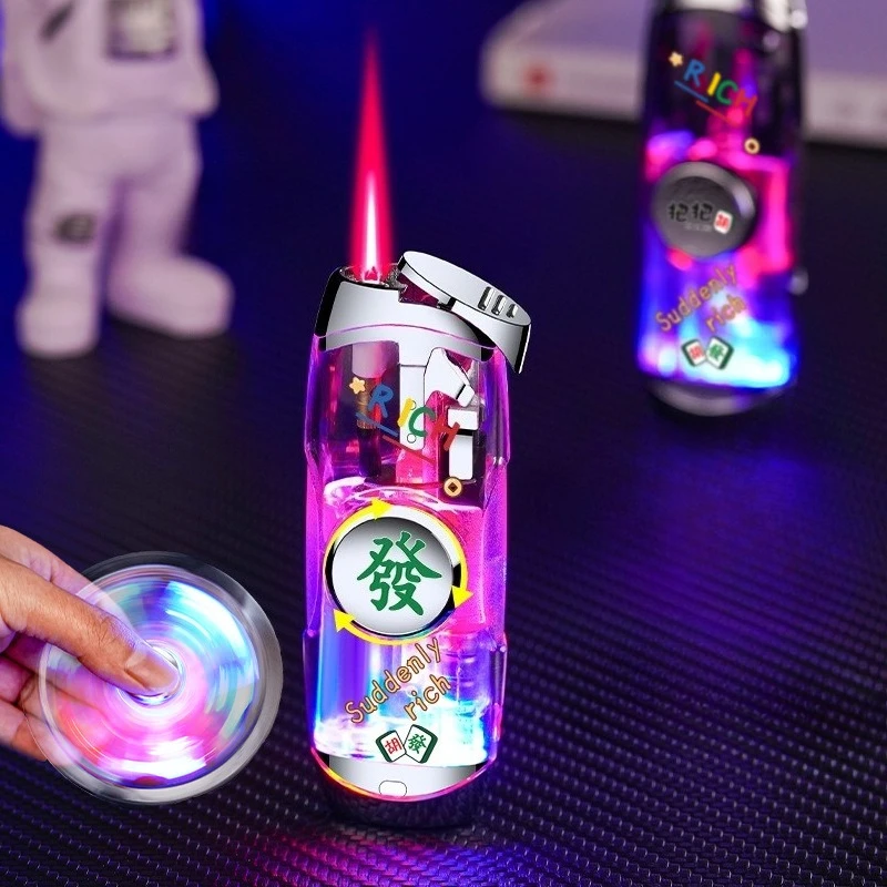 New luminous cool gyro flash lighter creative red flame gas windproof lighter fashionable men's gift cigarette accessories