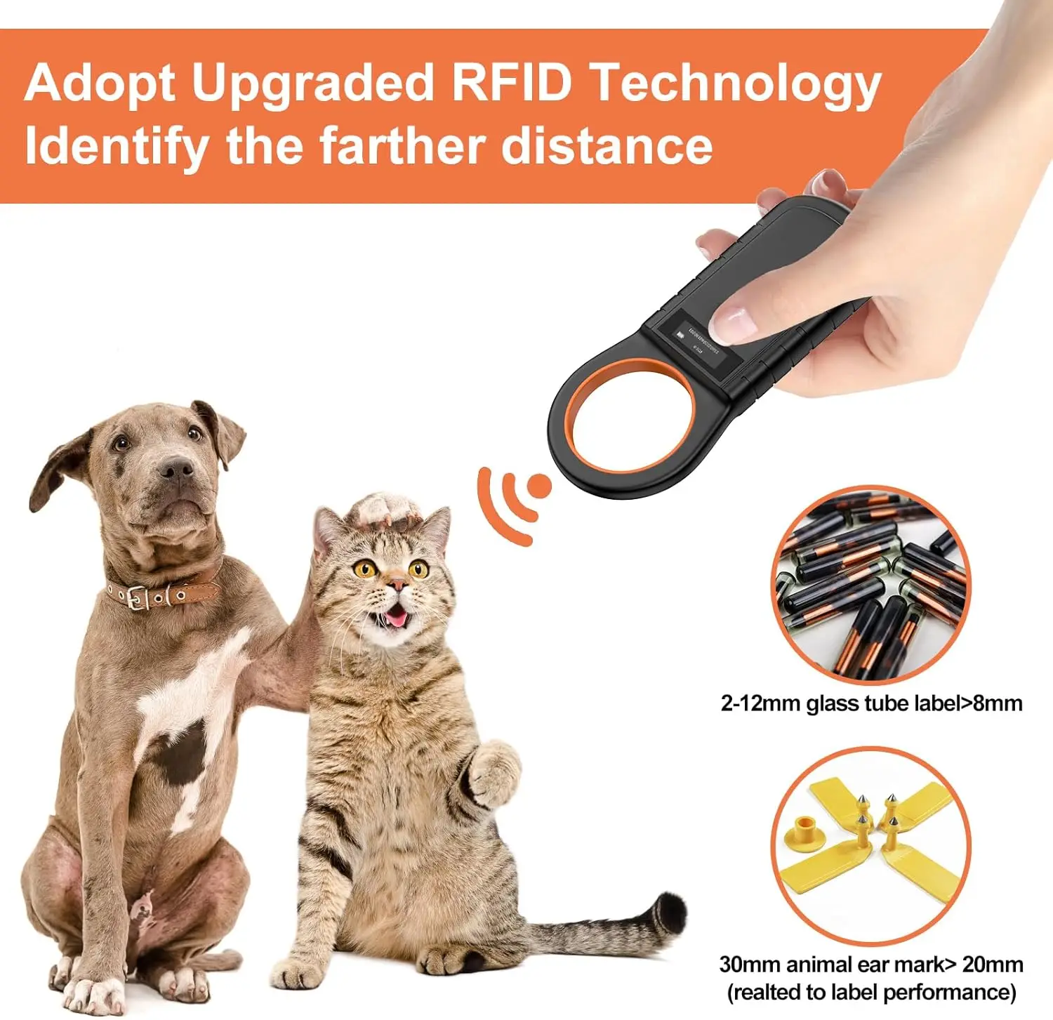 Pet Microchip Scanner Animal ID Tag Scanner RFID Animal Chip Reader Scanner  ISO11784/85/FDX-B/EMID for Dog Pet Cat
