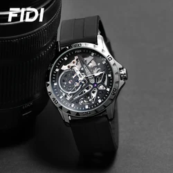 FIDI Luxury Watch Men Fashion Hollow Dial Mechanical Mens Watch Automatic Watches Silicone Men Waterproof Male Wristwatch FD103